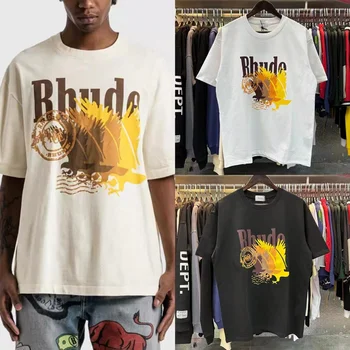 RHUDE 2023 Noi Poștale Gradient Model de Culoare de Imprimare Dublu Fire de Bumbac Bărbați Femei T-shirt