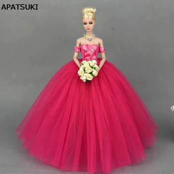 Roz Rochie de Nunta Rochie pentru Papusa Barbie Printesa Petrecere de Seara, Poarta Rochii Lungi Haine pentru Barbie Papusa de 1:6