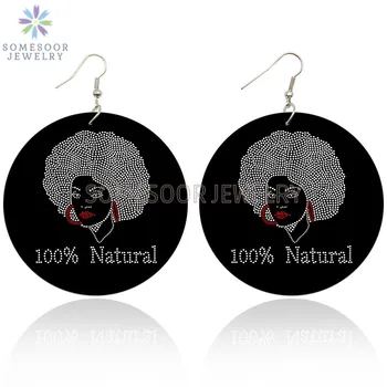 SOMESOOR Sufletul Sora 100% Par Natural de Lemn Picătură Cercei Dumnezeu e Frumoasa Fiica Negru Afro Arte Imprimate Pentru Femei Cadouri