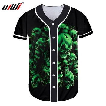 UJWI New Sosire Bărbați Butonul Tricou Cool Verde cu imprimeu Craniu 3d T-shirt Om Culturism Fitness Maneca Scurta Tricouri de Baseball