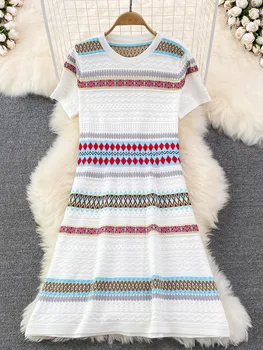 Vara Noi Coreea Moda Dulce Tricotat Rochii Pentru Femei Franceză De Epocă Elegant Pulover Rochie Femme Casual Vestidos