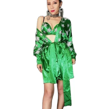 Verde Spaghete Curea Bikini Sexy Star Pietre Cu Blana Pentru Femei Spectacol De Moda De Îmbrăcăminte Festival Petrecere Rave Poartă