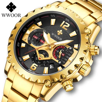WWOOR 2022 Bărbați Cuarț Ceas de Aur Negru Ceasuri de Lux Militare Impermeabil Ceas Sport Cronograf Ceas Relogio Masculino