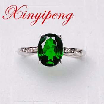 Xin Yipeng real S925 argint placat cu whit aur încrustat verde natural diopsid inel fin de bijuterii cadouri pentru femei