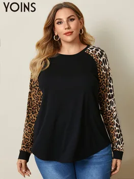 YOINS 2022 Toamna Femei Bluza Casual cu Maneci Lungi Leopard Imprimate t-Shirt de Moda Tunica Streetwear Blusas Plus Dimensiune Topuri