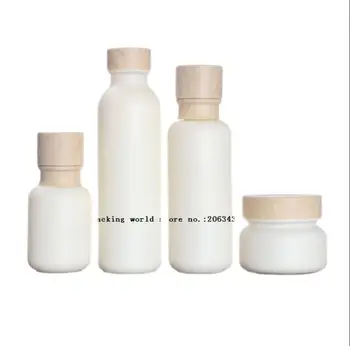 110ml flacon de sticlă mată alb/forma de lemn capac pompa pentru ser/lotiune/emulsie/fundația ambalare produse cosmetice de îngrijire a pielii