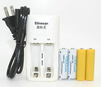 2 buc Etinesan 3.2 v 1500mAh 14500 AA LiFePo4 baterie reîncărcabilă litiu cu dummy +incarcator mouse, ceas de jucărie Lanterna, corn