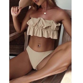 2022 Ciufulit Cutată Bikini de costume de Baie Femei Sexy Bandeau Solid de Plajă, îmbrăcăminte de Vară face baie Costum de Baie Feminin Biquini Înot 2piese