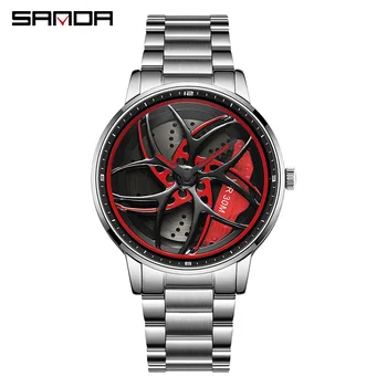 2022 SANDA Brand de Top Ceasuri Barbati Roți Auto Dial Sport din Oțel Inoxidabil rezistent la apă Ceas de mână Ceas Relogio Masculino