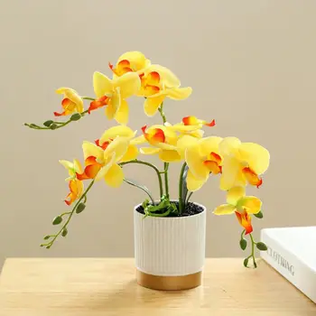 3 Capete Artificiale Fluture Orhidee, Bonsai Simulare Fals Ghivece Cu Plante Pentru Dormitor Camera De Zi De Decorare