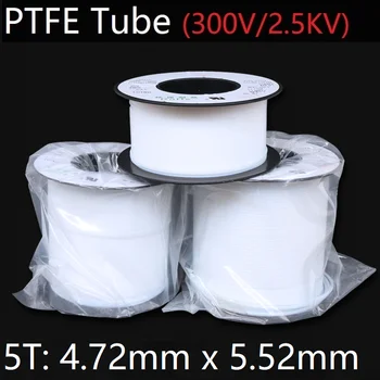 5T 4.72 mm x 5.52 mm PTFE Tub T eflon Izolate Rigide Capilar F4 Pipe Rezistent la Temperaturi Ridicate Transmite Furtun 300V Alb