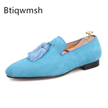 Albastru, Pantofi De Lux Om Subliniat Toe Violet Portocaliu Real Din Piele De Alunecare Pe Pantofi Plat Om De Moda Pantofi De Partid