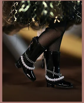 BJD papusa pantofi sunt potrivite pentru Blythe dimensiune papusa pantofi perla neagră cu fermoar luminoase din piele cizme înalte papusa accesorii
