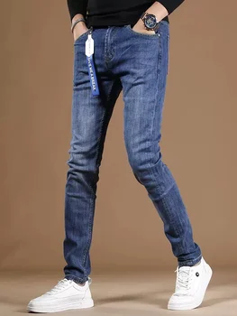 Bărbați Albastru de Toamnă Blugi Slim Fit Pantaloni Drepte Streetwear Casual Denim Stretch Pantaloni CP2139