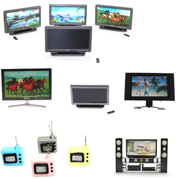 Casă de păpuși în Miniatură ecran Lat Flat Panel LCD de la Distanță Gri TV Cabinet TV Cabinet de Casa Papusa Mobilier Camera de zi