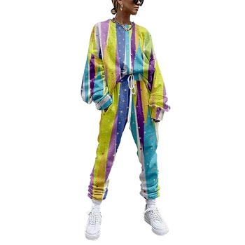 Femeile Puncte Colorate De Imprimare Trening 2 Piese Costum Tricou+Drept De Trening Set De Potrivire De Fitness Sportiv Streetwear