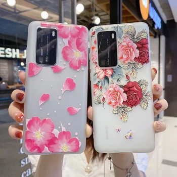 Floare TPU Moale Caz Pentru Huawei P40 P30 P20 Mate 40 30 20 10 Lite E P smart Plus 2019 Pro Relief Floral Suport de Telefon Caz
