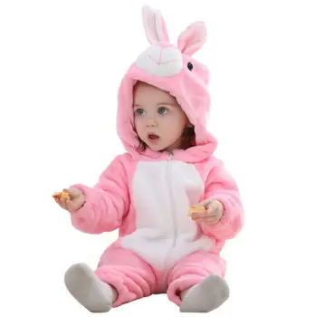 Minunat Pentru Copii Baieti Fete Bunny Flanel Cu Fermoar Cu Gluga Romper Salopeta Tinutele De Paști Costum 0-3 Y