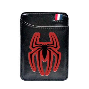 Moda negru Spider Design de Imprimare din Piele Portofele Magie Clasic Bărbați Femei Clipuri de Bani Card Pungă Titular de Numerar BE555