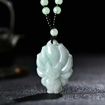 Naturale de Smarald, Jad Nouă Coadă de Vulpe Pandantiv Colier de Vindecare Bijuterii Om Accesorii Femei sculptate manual Birmania Jades Amuleta Cadouri