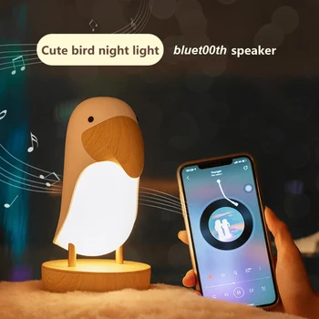 Pasăre de lemn Lumina de Noapte Dormitor copii Copii Lampa Vorbitor Estompat LED USB Reîncărcabilă Masă Desktop Decor de Crăciun Cadou de Crăciun