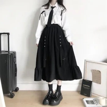 Primavara/Toamna pentru Femei Fuste cu Talie Înaltă Student coreeană Stil Vintage Zburli Lung O-linie Fuste Femei de Moda 2022