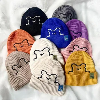 Toamna Iarna Cald Bumbac Termică Cap Căciuli Turban coreean Solid de Culoare de Bomboane Urs Copil Headband Hat pentru Copii Copii, Fete, Băieți