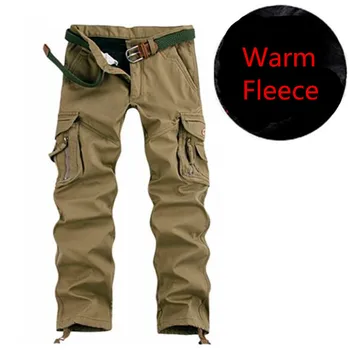Toamna Iarna Cald Fleece Pantaloni Cargo cu Multe Buzunar Barbati Casual Pantaloni Militare UZA Cald Pantaloni
