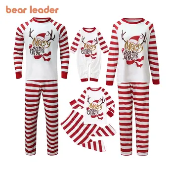 Ursul Lider de Crăciun Seturi de Pijamale de Toamnă și de Iarnă Tata Mama Copii cu Maneca Lunga Pulover+ Pantaloni Carouri Familie de Potrivire Pantaloni de Costum