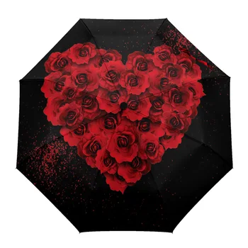 Valentine Dragoste Petale de Trandafir Roșu Umbrelă de soare, Umbrela pentru Exterior Automată cu Opt Fire de Ploaie Umbrela Adulți de sex Feminin Umbra Umbrele
