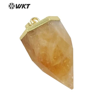 WT-P1629 WKT Naturale Prețioase Galben Citrine Cuarț punct pandantiv placat cu aur de sus glonț forma spiritul punct de piatră pandantiv