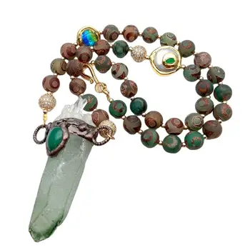 Y. YING Dzi Agat Monedă Forma perla Albastru din sticlă de Murano Colier cuart verde punct Pandantiv 24